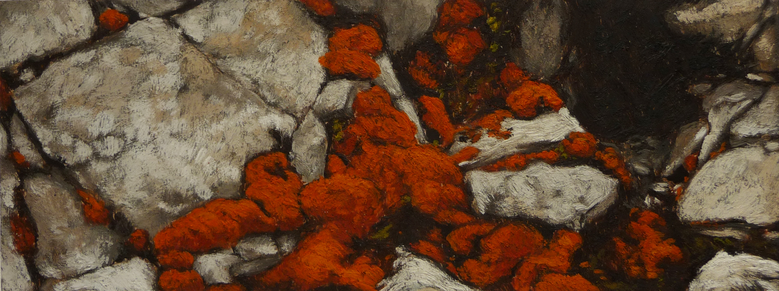 <p><strong>Orange moss            SOLD</strong><br />Encaustic on wood, 34 x 13 cm</p>